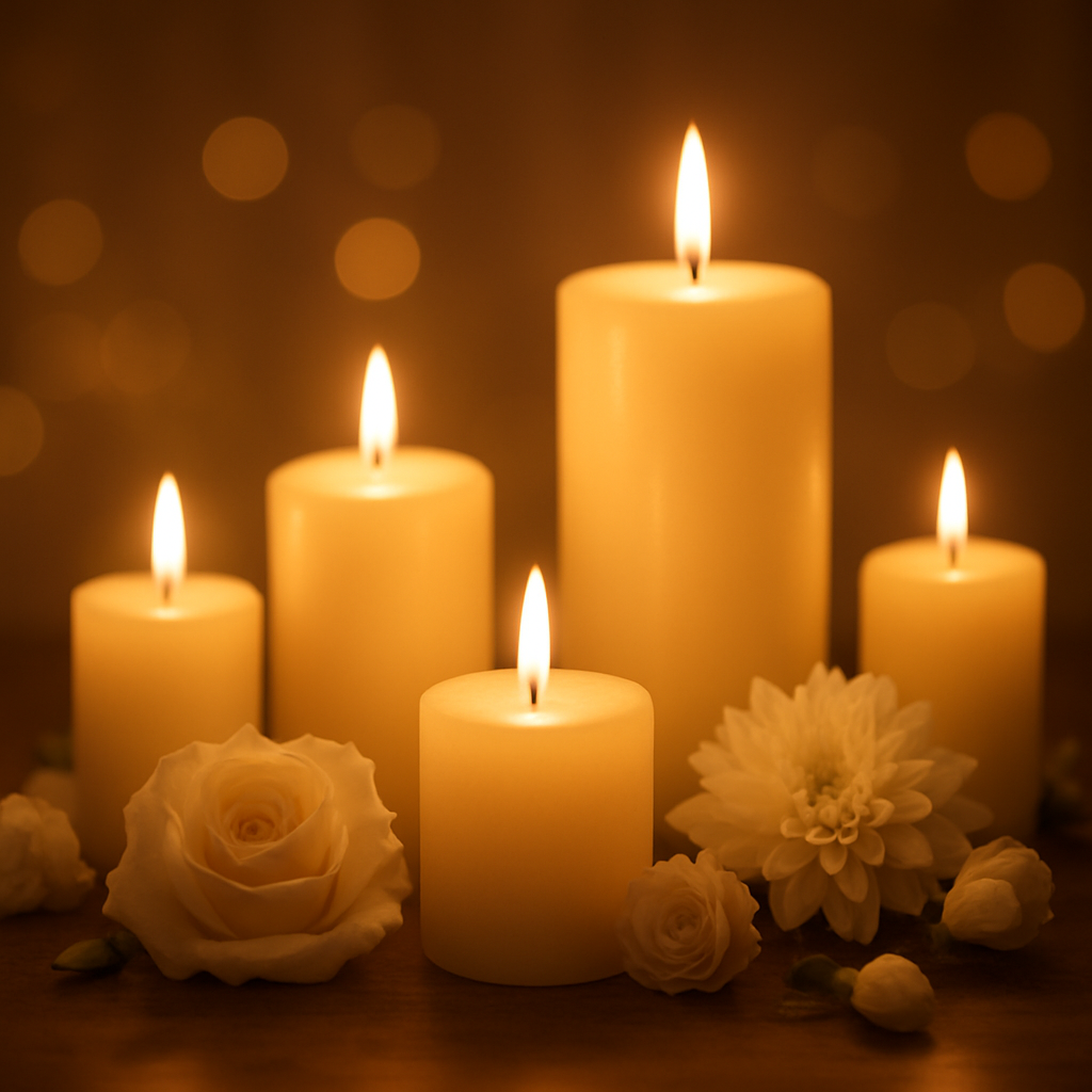 Softly glowing memorial candles